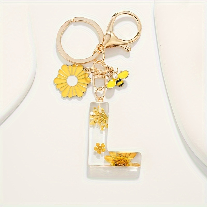 1 Cute Letter A Bee Keychain Simulation Flower Resin Sunflower Pendant Key Chain For Women' Key Handbag Additions