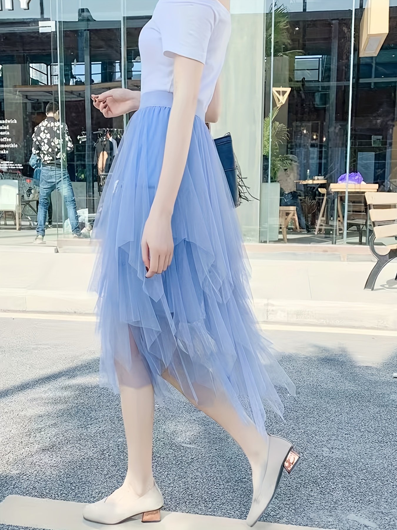 Teen Girl Asymmetrical Tulle Long Skirt Elastic High Waist - Temu