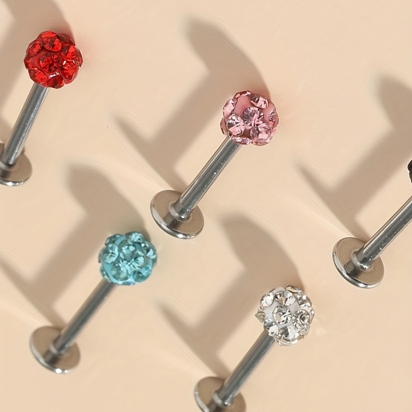 5pcs Rhinestone Stainless Steel Nose Studs, Gift Set