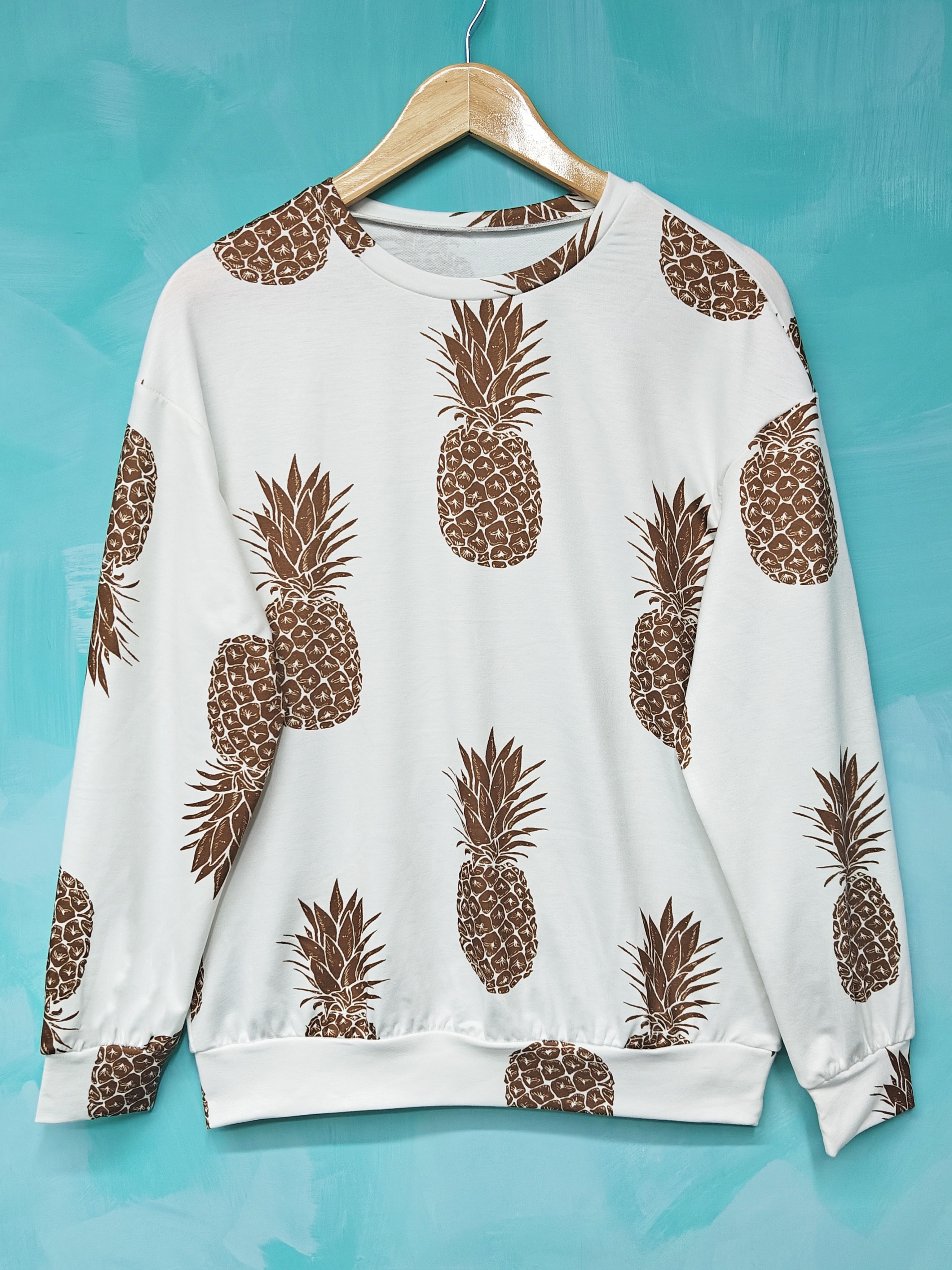 Pineapple Print Pullover Sweatshirt Casual Long Sleeve Crew - Temu