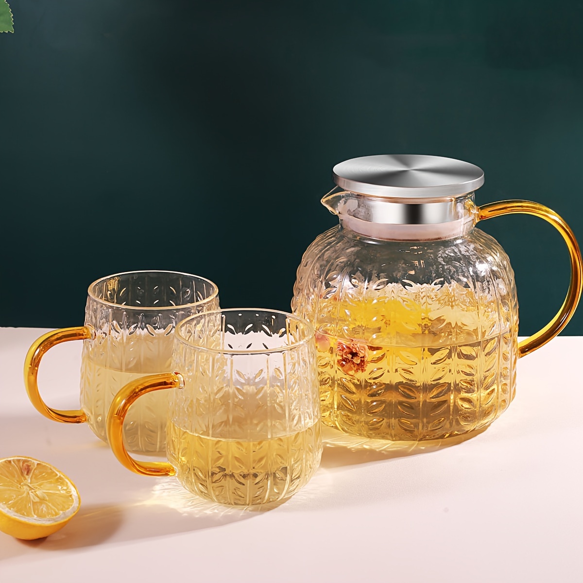Tetera de cristal, tetera, tetera, tetera de vidrio para fiesta de té,  jarra de jugo de vidrio, jarra de agua, tetera transparente, tetera con