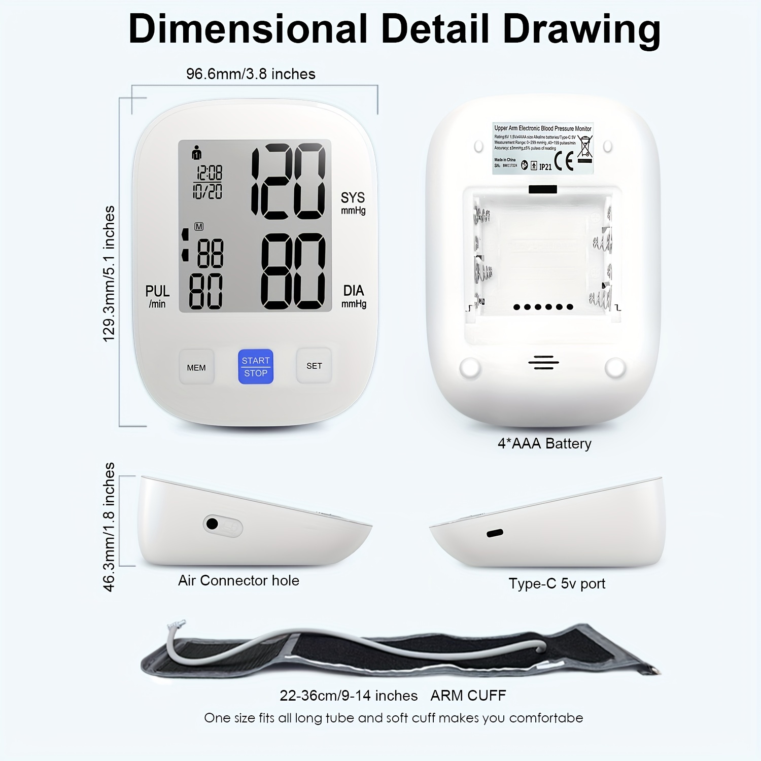 Fully Automatic Upper Arm Digital Blood Pressure Monitor, 8.7