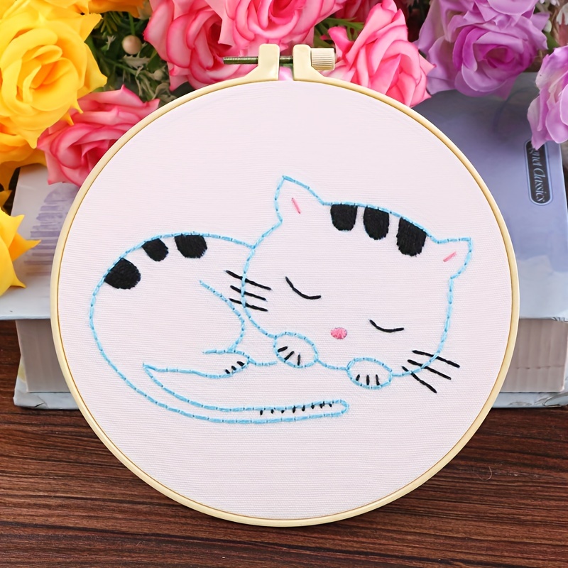 Flower Black Cat Pattern Embroidery Kit Needlework Tools - Temu