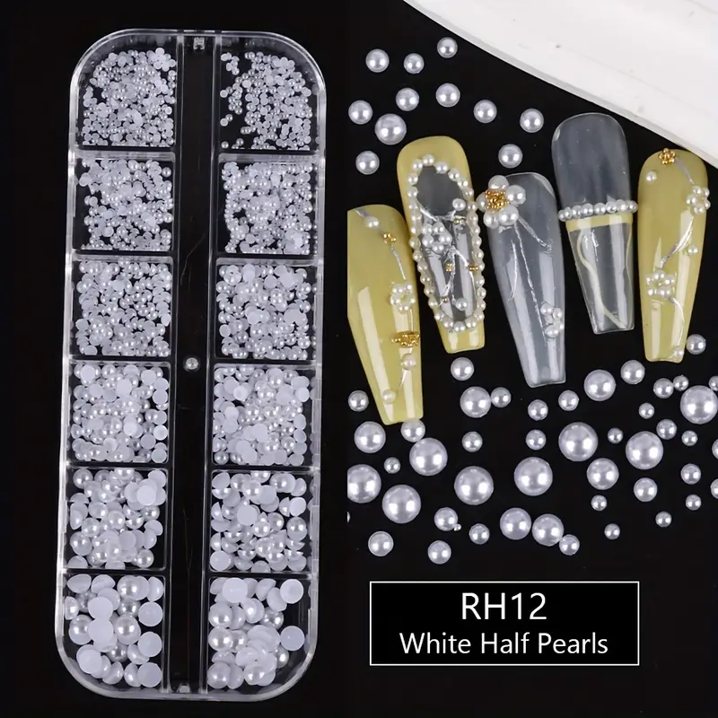 White Flatback Nail Art Pearls nail Art Rhinestones silvery - Temu