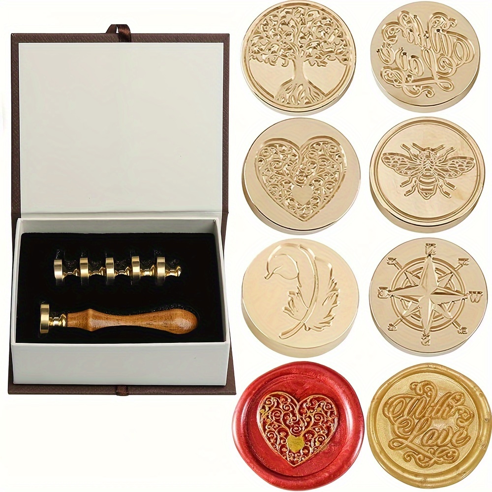 Wax Seal Stamp Kit Sealing Wax Stamp With Brass Head Wooden - Temu