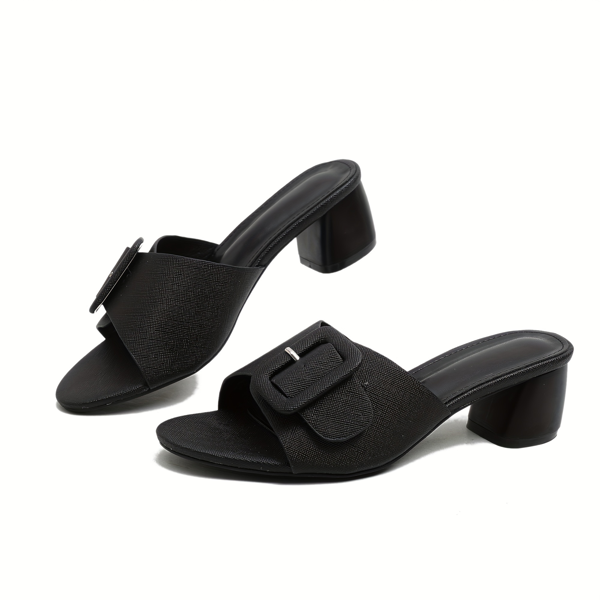 Women's Chunky Heeled Mule Sandals Buckle Strap Open Toe - Temu United ...