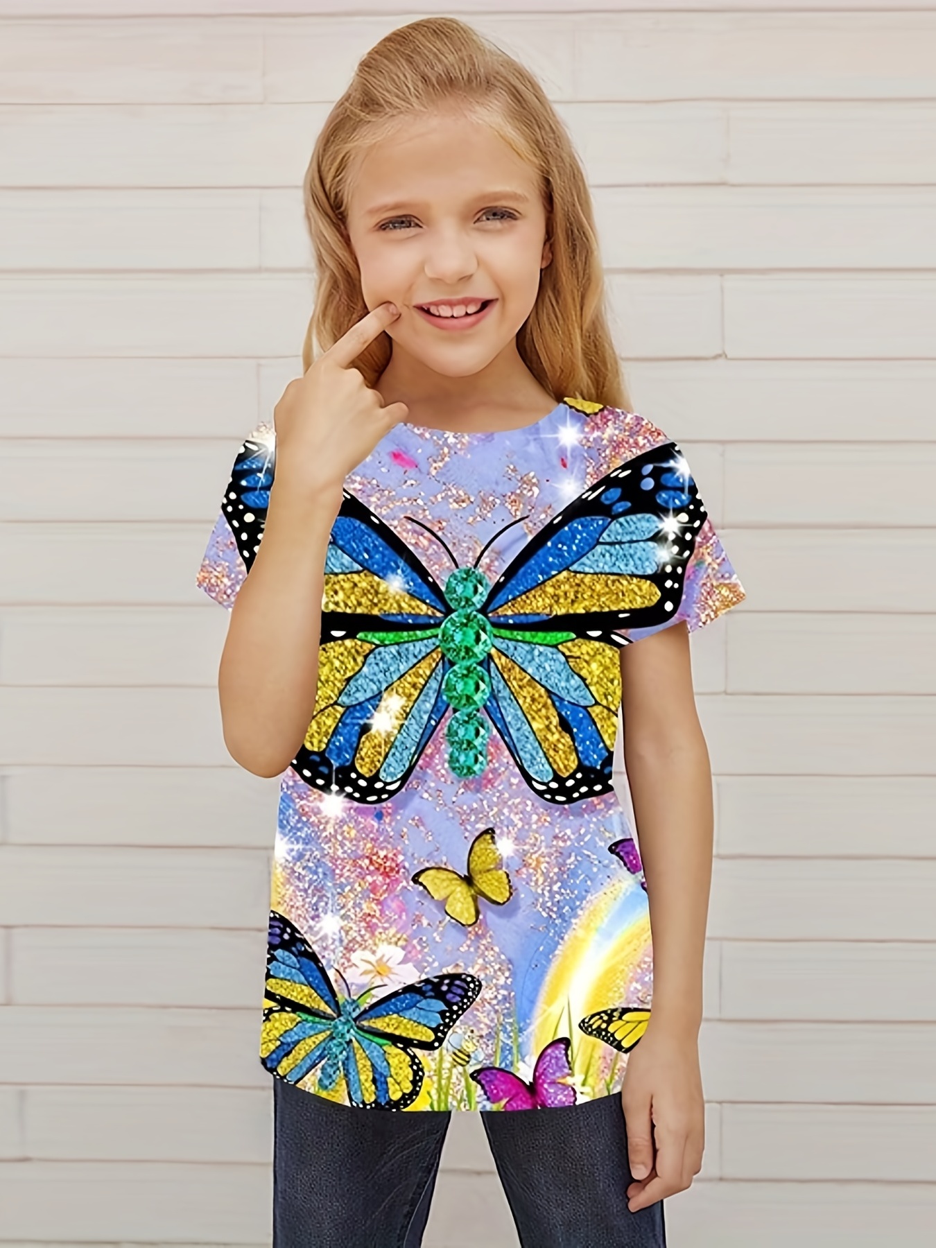 Camiseta Niña Estampado Mariposas En 3d Verano Ropa Niños - Temu Chile