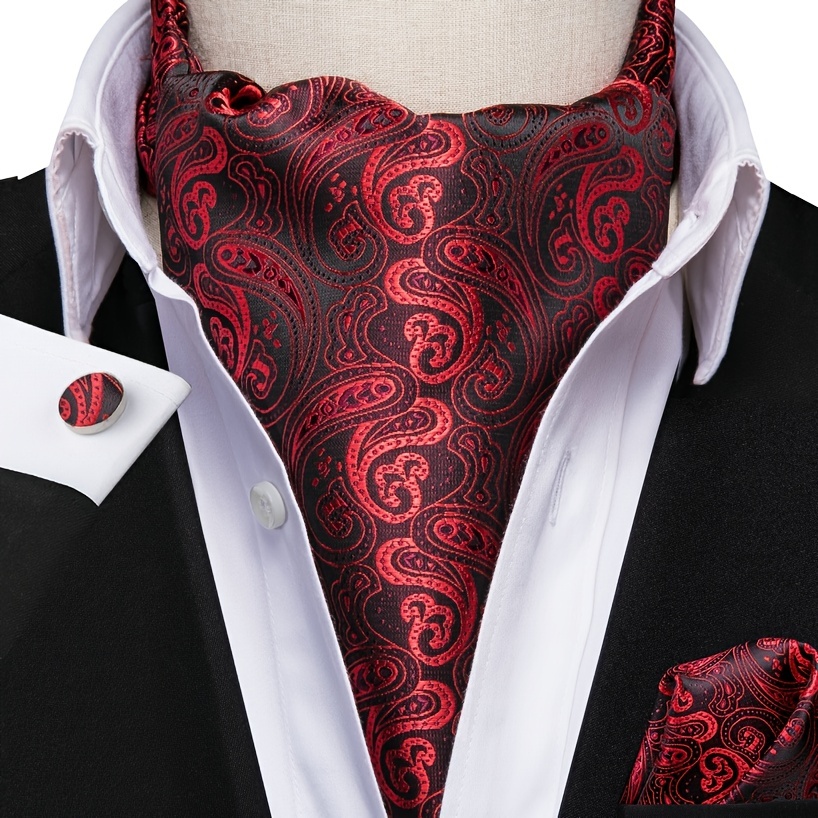 Silk Cravat Ascot Tie For Men Scarf Suit Wine Red Mens Neck Wear