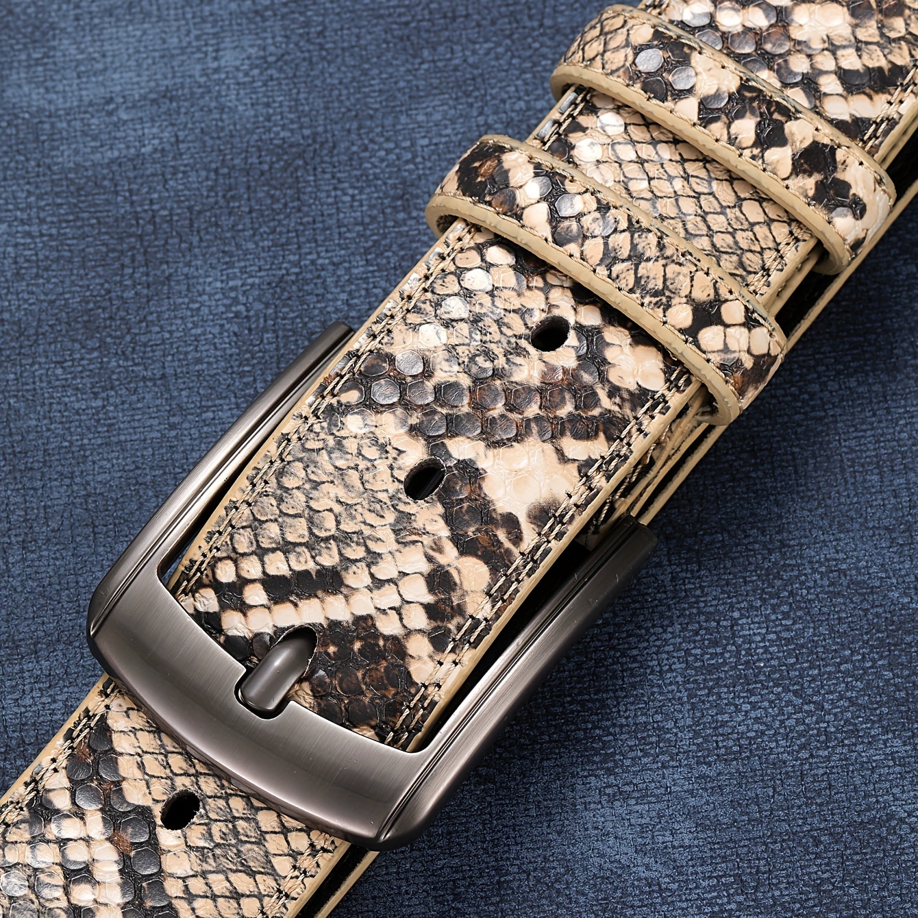 Men Khaki Pattern Pin Buckle Belt