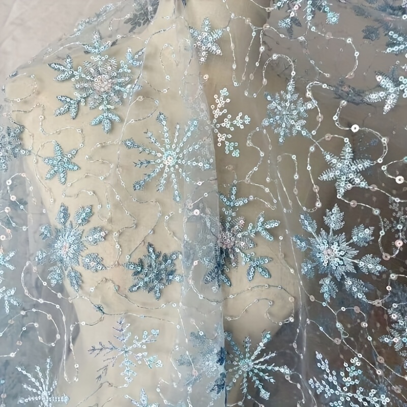 Spring And Summer Mesh Sequin Embroidery Fabric Snowflake - Temu