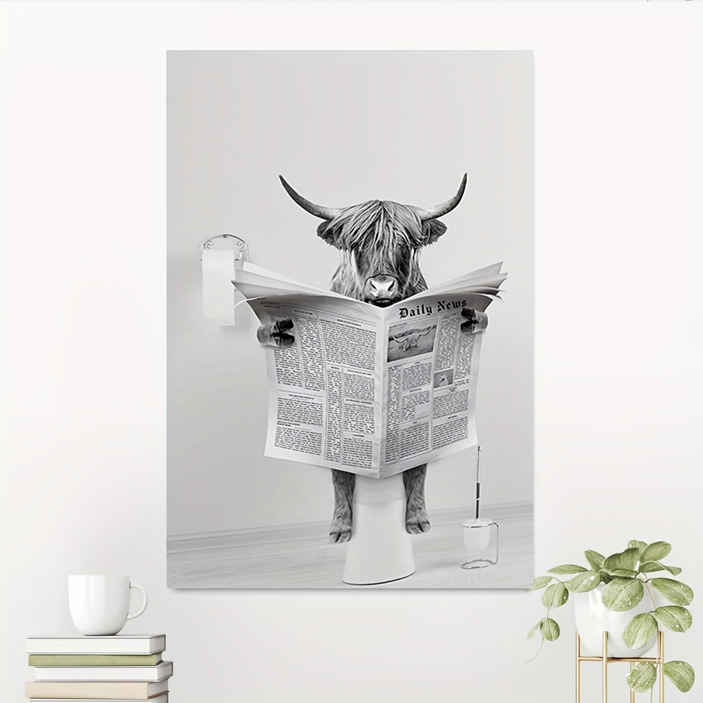 1pc Divertente Arte Murale Highland Cow In Vasca Da Bagno, Stampe