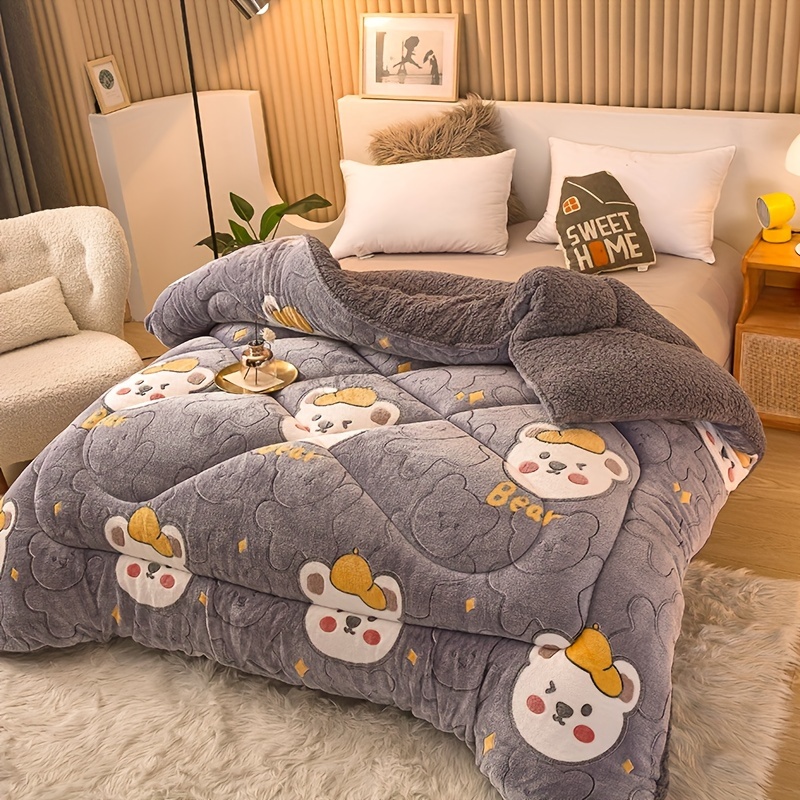 1pc cute print thickened comforter insert all season ultra soft breathable velvet comforter machine washable bedroom warm autumn and winter down alternative comforter details 4