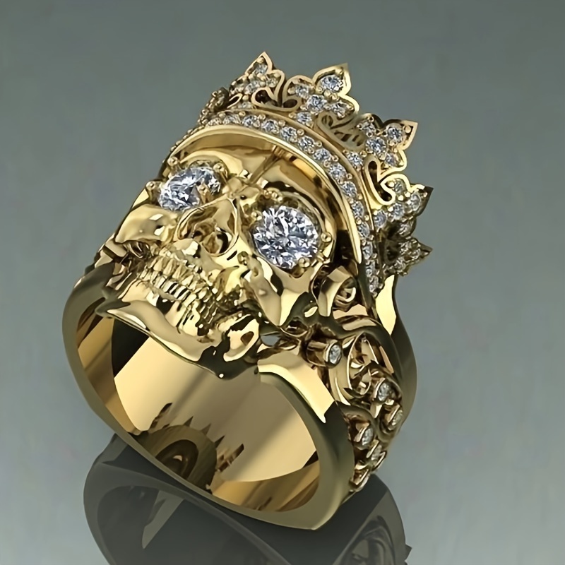 

1pc Men's Fashion Crown Skull Ring, Inlaid With Cubic Zirconia Ring