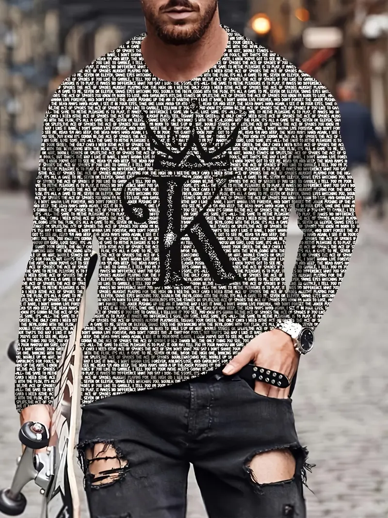 Camiseta Manga Larga Hombre Estampado Cool Alphabet K - Temu