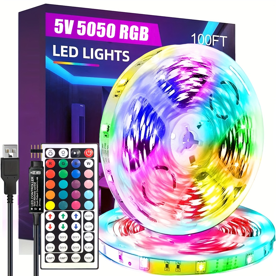 131ft/100ft Strisce Led Rgb 5050 Controller App A 44 Tasti + - Temu Italy