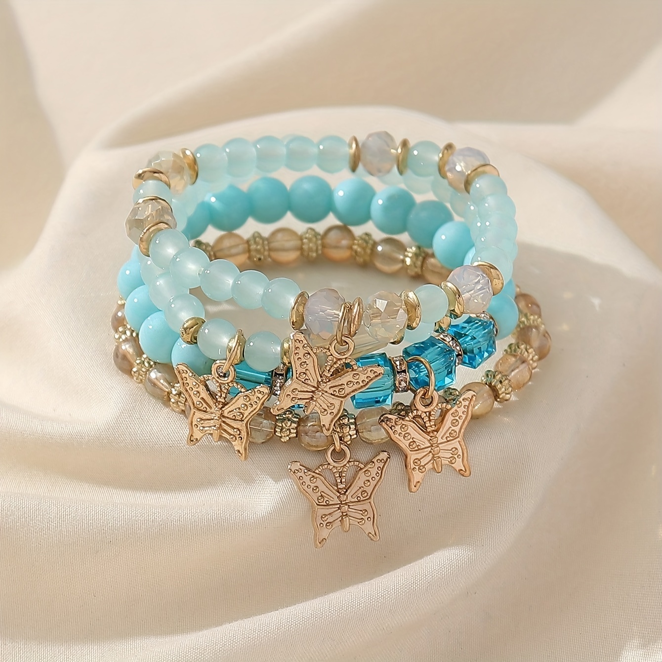 Acheter Bracelet de perles à la mode pour femmes, pierre œil de chat,  pendentif papillon en diamant, bijoux cadeau pour petite amie