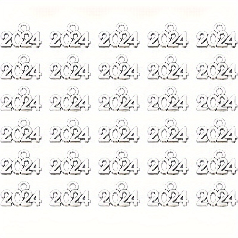 2024 Charms Silver Year Signet Bulk Antique Number Pendants - Temu