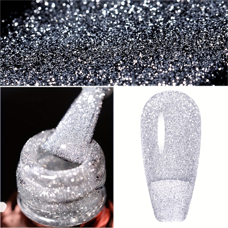 Reflective Glitter Gel Silver Sequins Gel Nail Polish Soak Off UV Airbrush  Paint Semi-Permanent Nail Art Decoration Cat Eye Gel