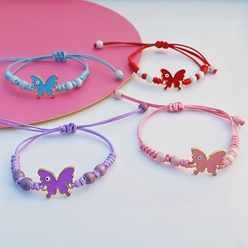 Bracelet Enfant Perles Multicolores et Papillon – Accessoire Joyeux