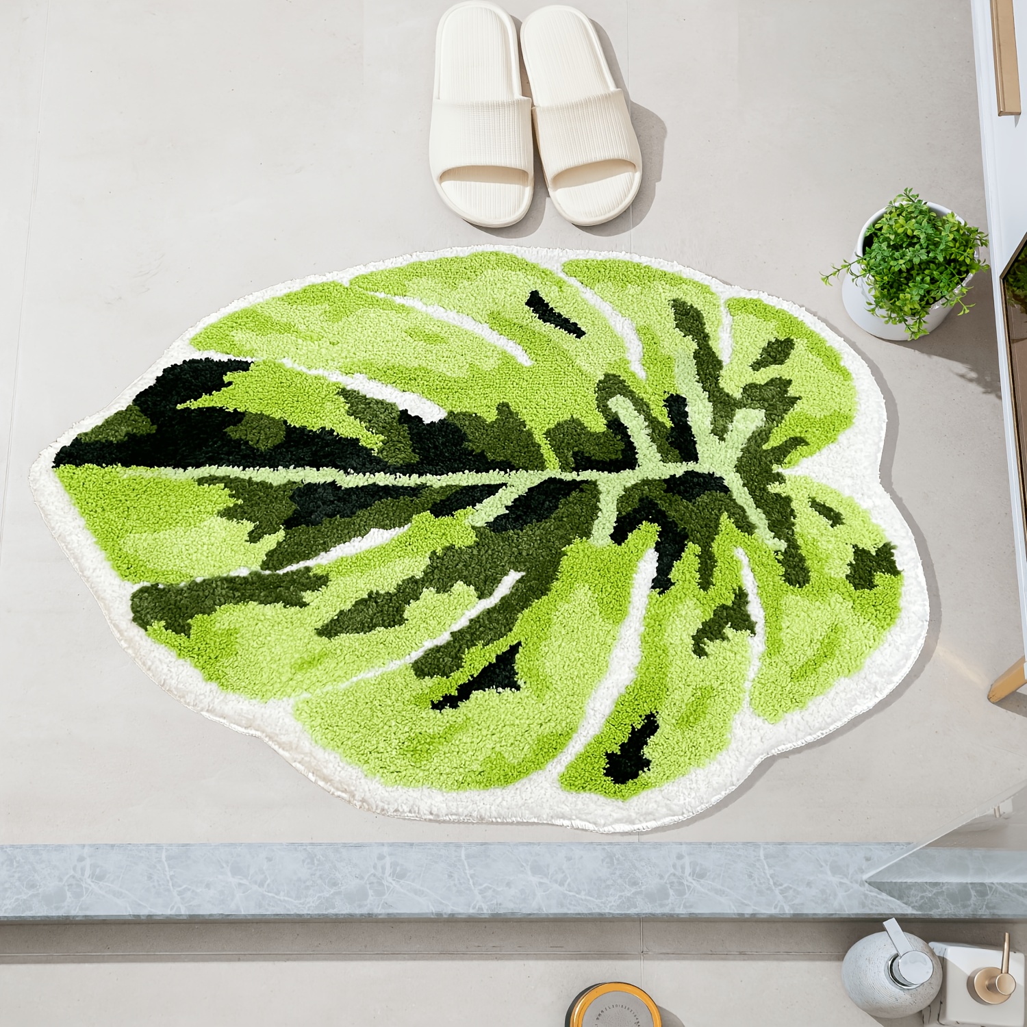 Alfombras y tapetes de baño de 20 x 32 pulgadas, color verde,  antideslizante, lavable a máquina, tapete suave para entrada, hojas verdes