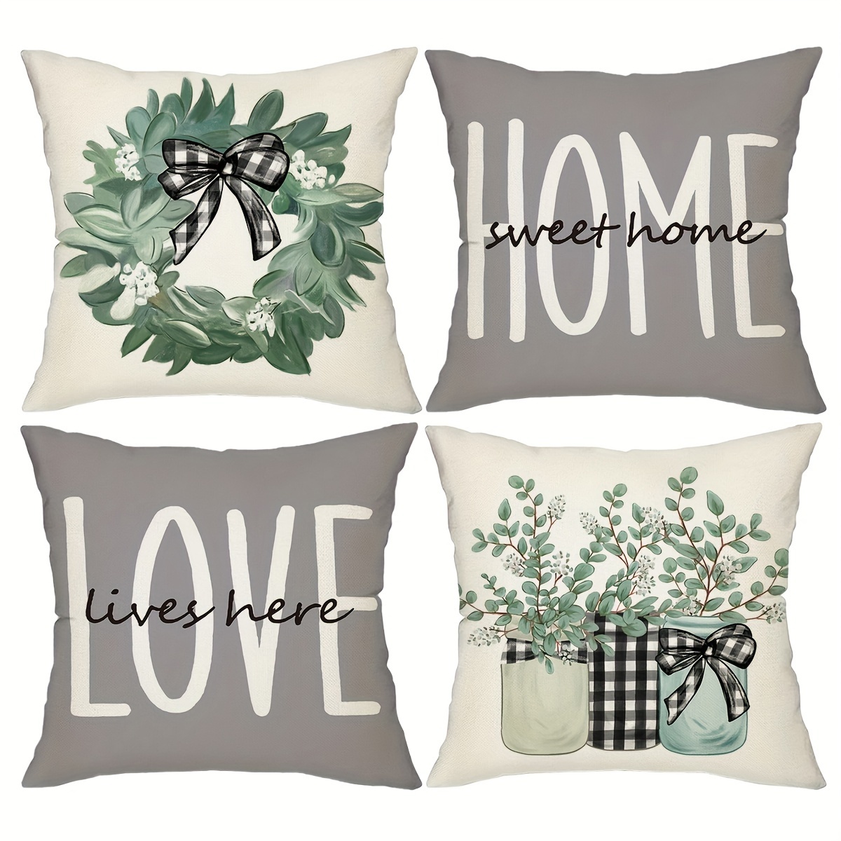 Home Sweet Home Eucalyptus Wreath Throw Pillow Covers Bless - Temu