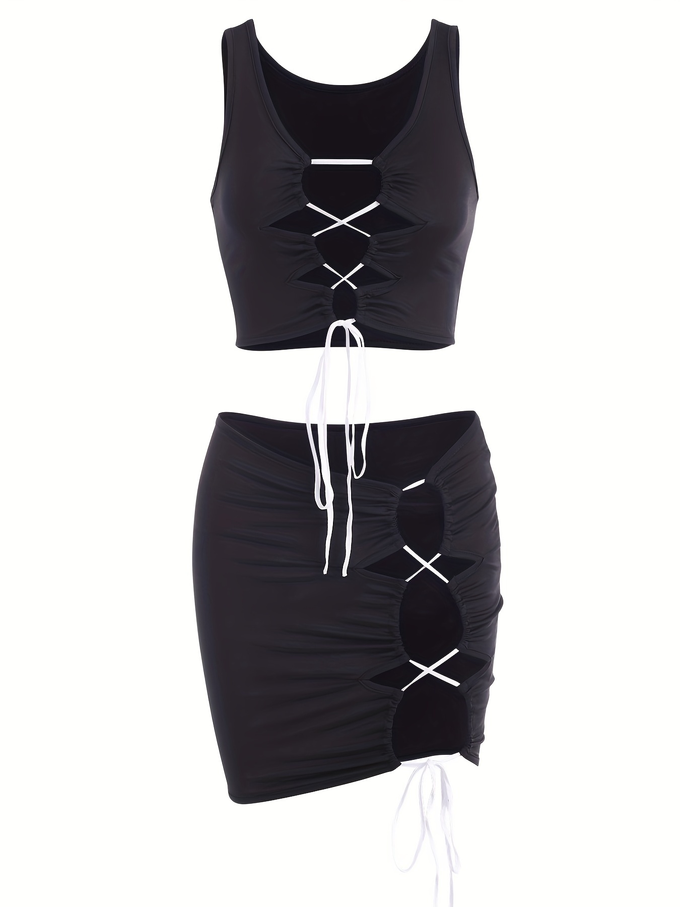 Strappy Hollow Two piece Set Cut Drawstring Sexy Crop Tank - Temu