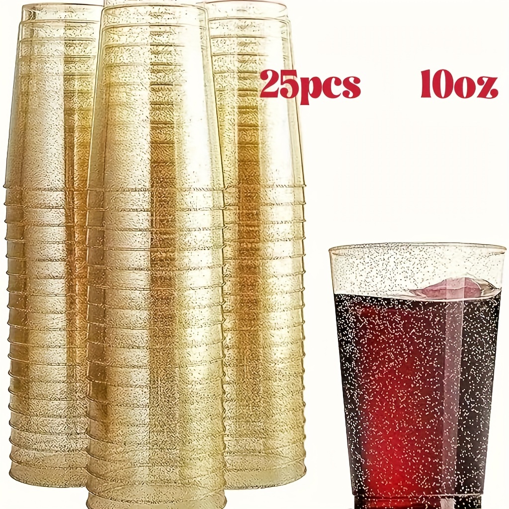 100 Pk 16 oz Clear Plastic Cups, Gold Rimmed Disposable Cups