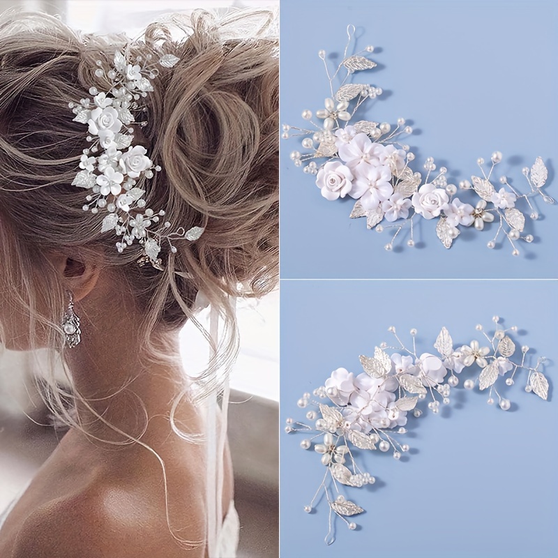 

1pc Flower Bride Wedding Hair Vine Faux Pearl Bridal Hair Piece Leaf Hair Accessories Rhinestone Headband For Women And Daily Uses