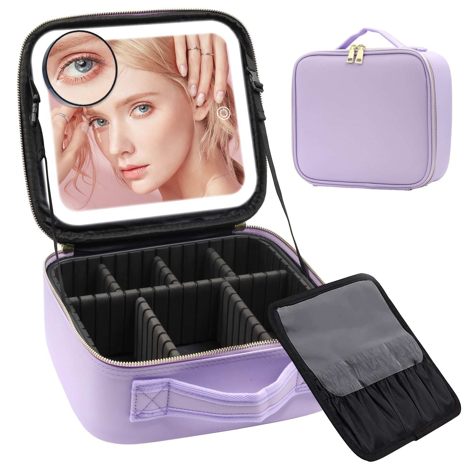 Cosmetic Bag, Cosmetic Make-Up Bag with Small Mirror Adjustable Dividers  for