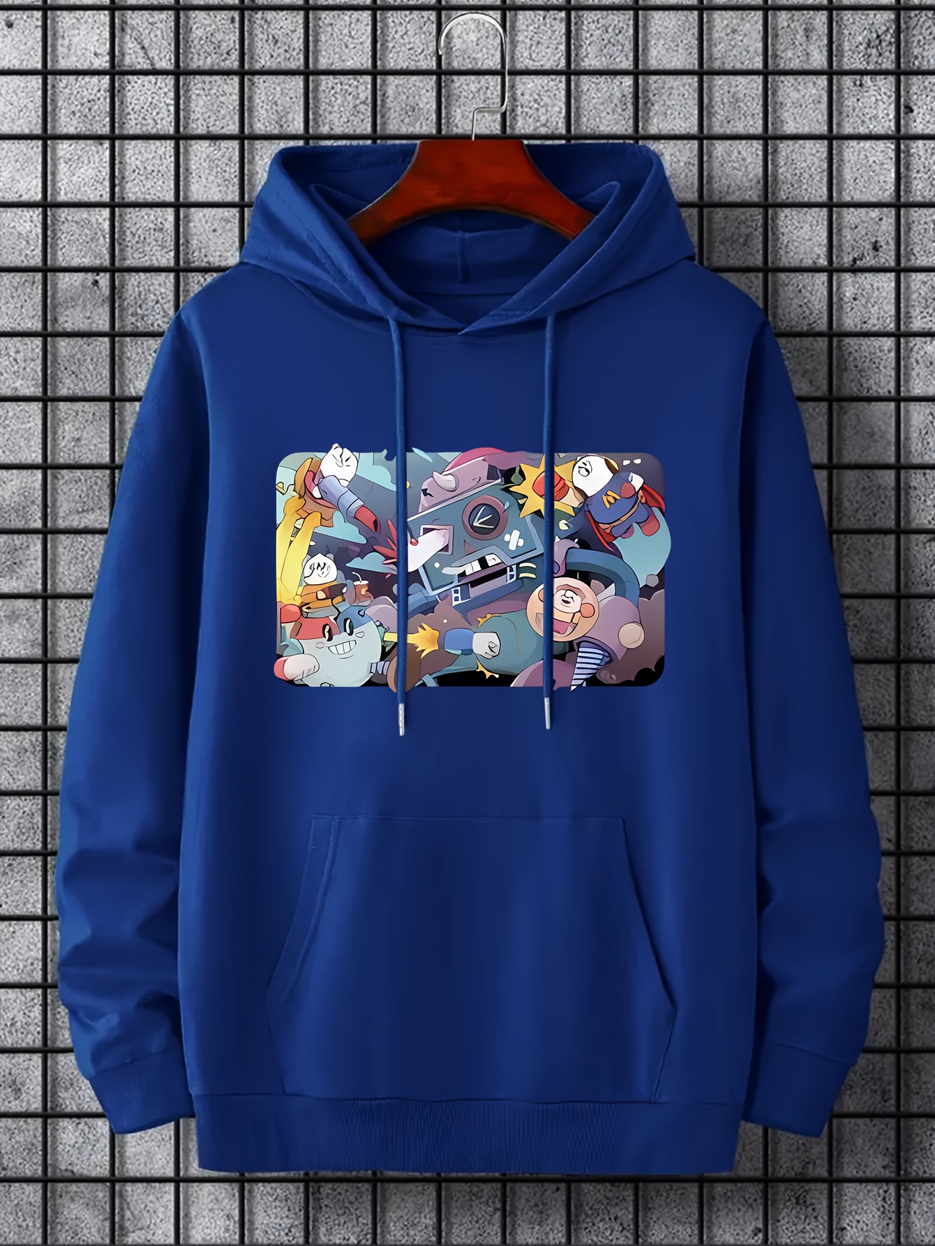 Men's Cartoon Graphic Hoodie Casual Drawstring Hooded Sweatshirt