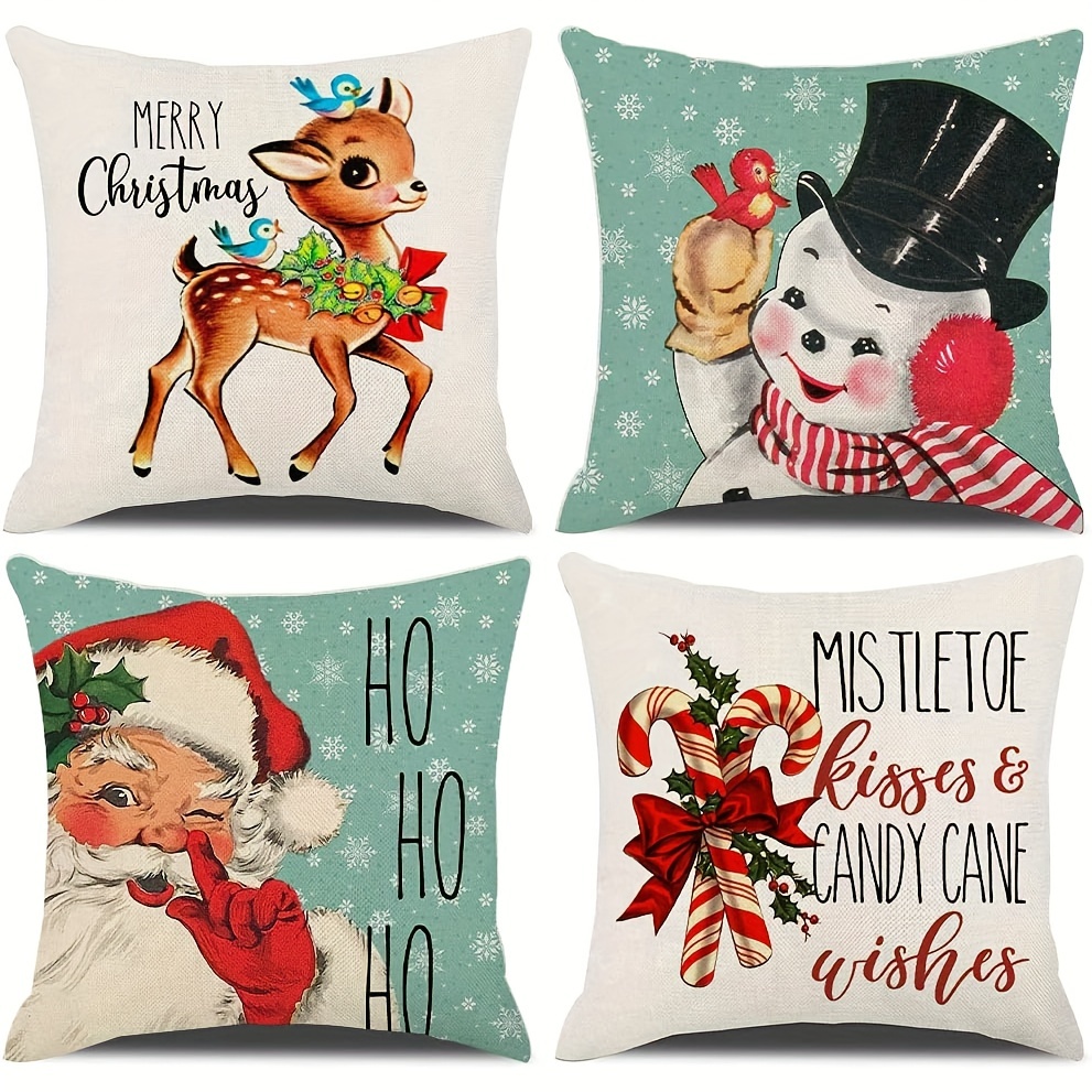 Festive Christmas Pillow Covers With Gnome, Bird, And Floral Print - Soft  Linen Blend Square Cushion Cover For Home Decor And Sofa Bed - Temu