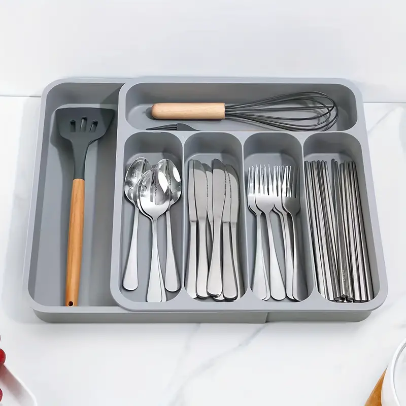 1pc kitchen drawer stackable compartment cutlery storage organizer expandable knife and fork storage organizer for storing spoons knives forks and chopsticks kitchen supplies details 3