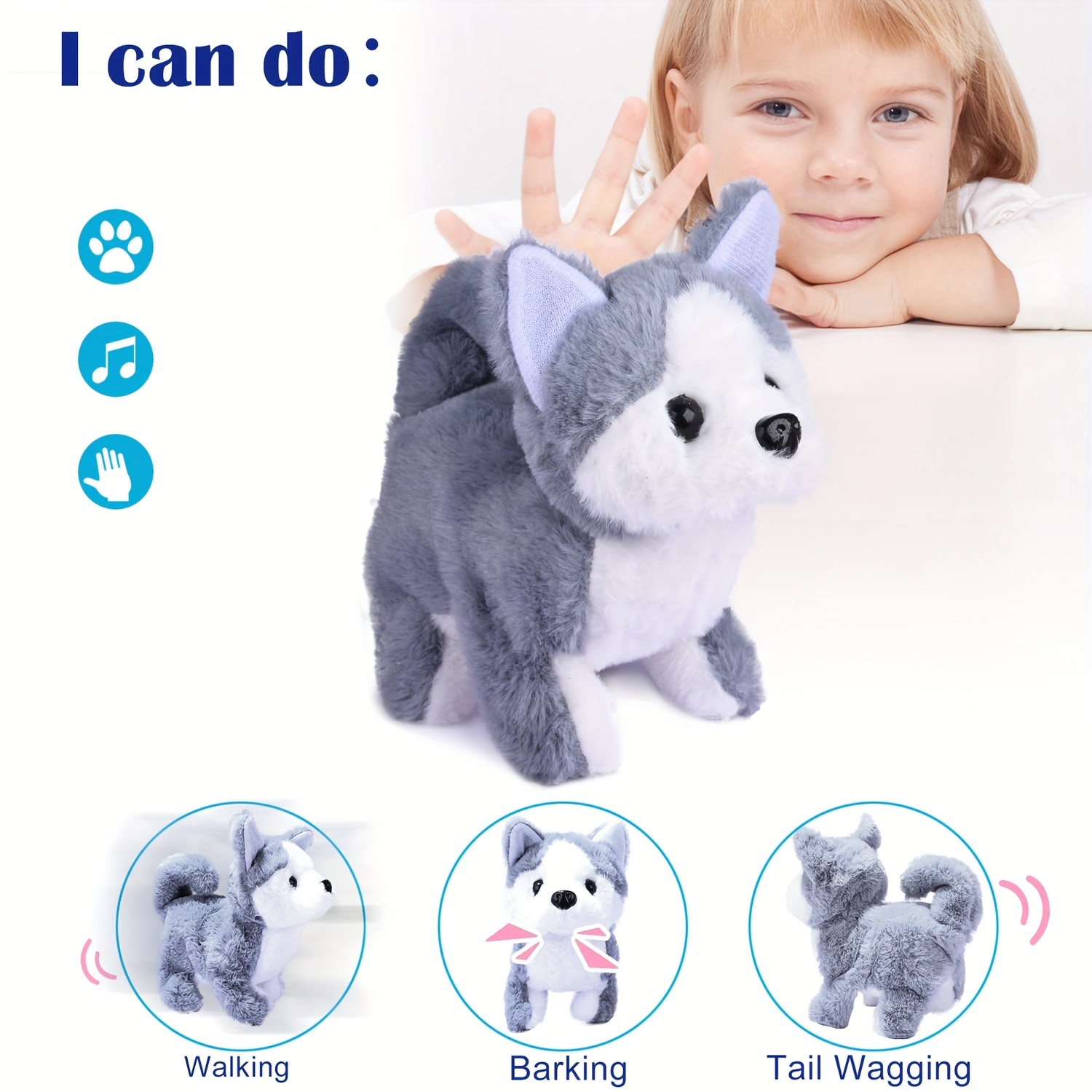 Realistic Plush Toy Puppy Electronic Interactive Pet Dog - Walking,  Barking, Tail Wagging, Stretching Companion Animal for Toddler Kids