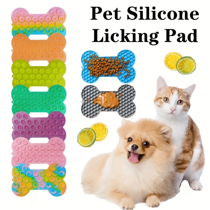 

1pc Bone Shaped Dog Licking Pad, Silicone Slow Feeder Dog Lick Mat, Dog Feeding Mat With Non-slip Suction Cups