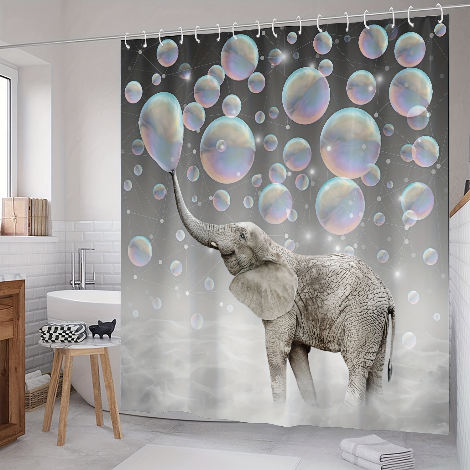 Colorful Elephant Decoration Shower Curtain Set Waterproof - Temu