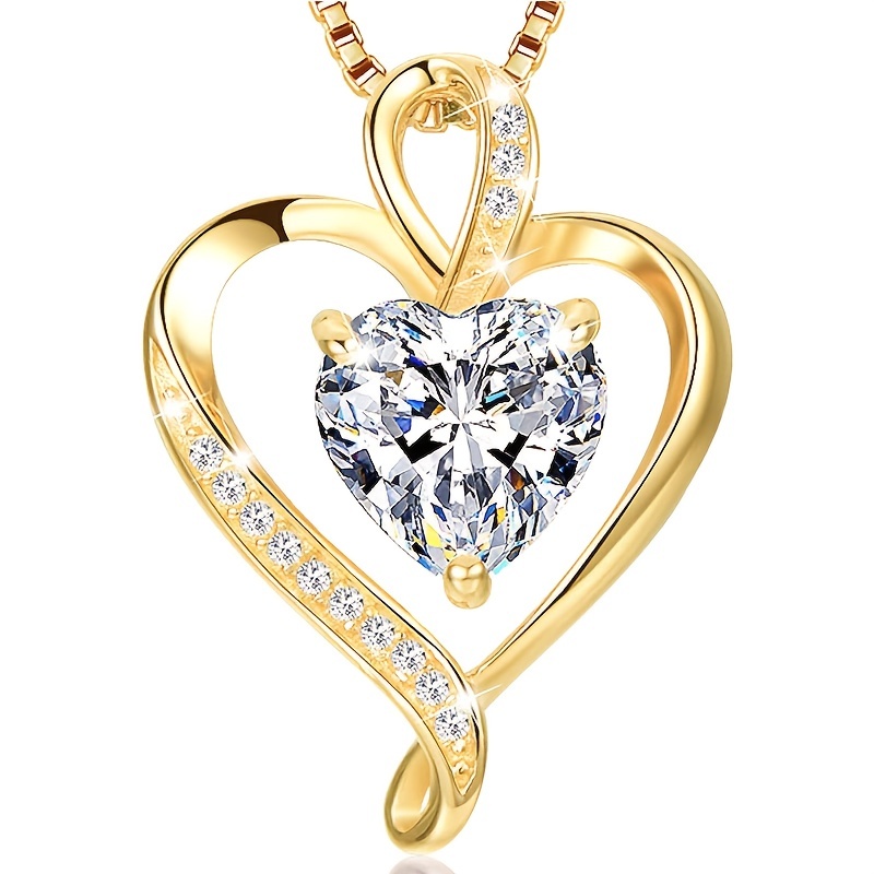 

Simple 18k Plated Heart Pendant Necklace 3 Prong Zircon Necklace For Women Wedding Engagement Party Jewelry