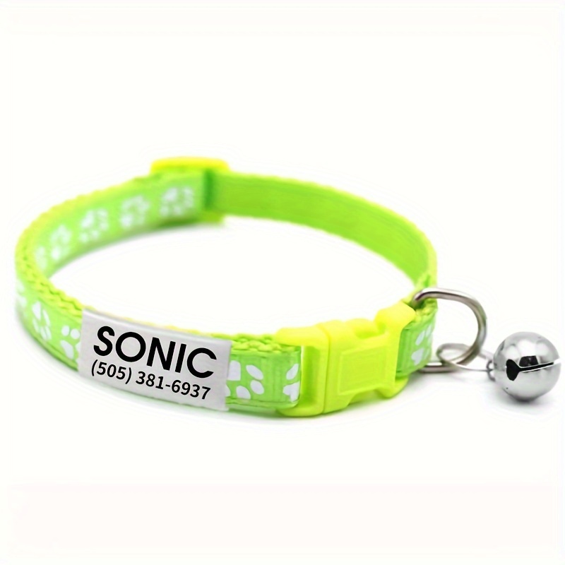 TEMU [custom Product] Adjustable Personalized Colorful Collar For Dogs And Cats With Paw Print Design, Cat Id Tags - Stylish And Safe Customized Pet