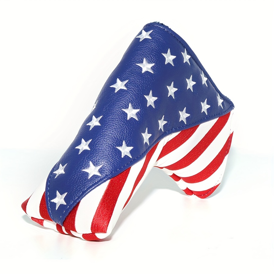 1pc Durable Water-Proof USA Flag Golf Putter Cover with Magnetic Closure -  Premium PU Leather Headcover for Golf Clubs