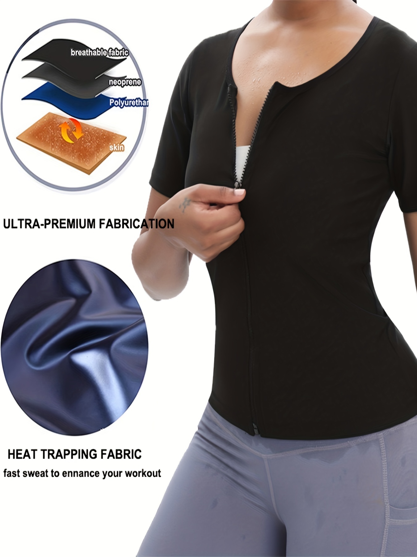 Zipper Shaping Tank Tops Tummy Control Slimmer Short Sleeve - Temu Canada