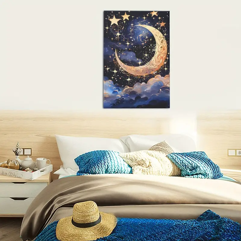 1 Affiche Sur Toile, Cadre En Bois, Art Moderne, Décoration Murale D'art De  Lune, Cadeau