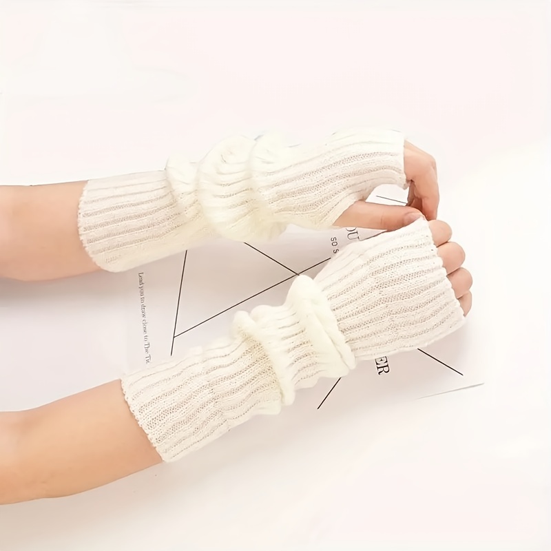Long Fingerless Gloves, Women Mitten Winter Arm Warmer, Knitted Arm Sleeve Fashion Casual Soft Gloves