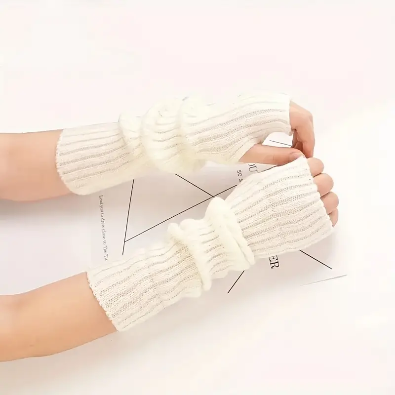 long fingerless gloves women mitten winter arm warmer knitted arm sleeve fashion casual soft gloves 0