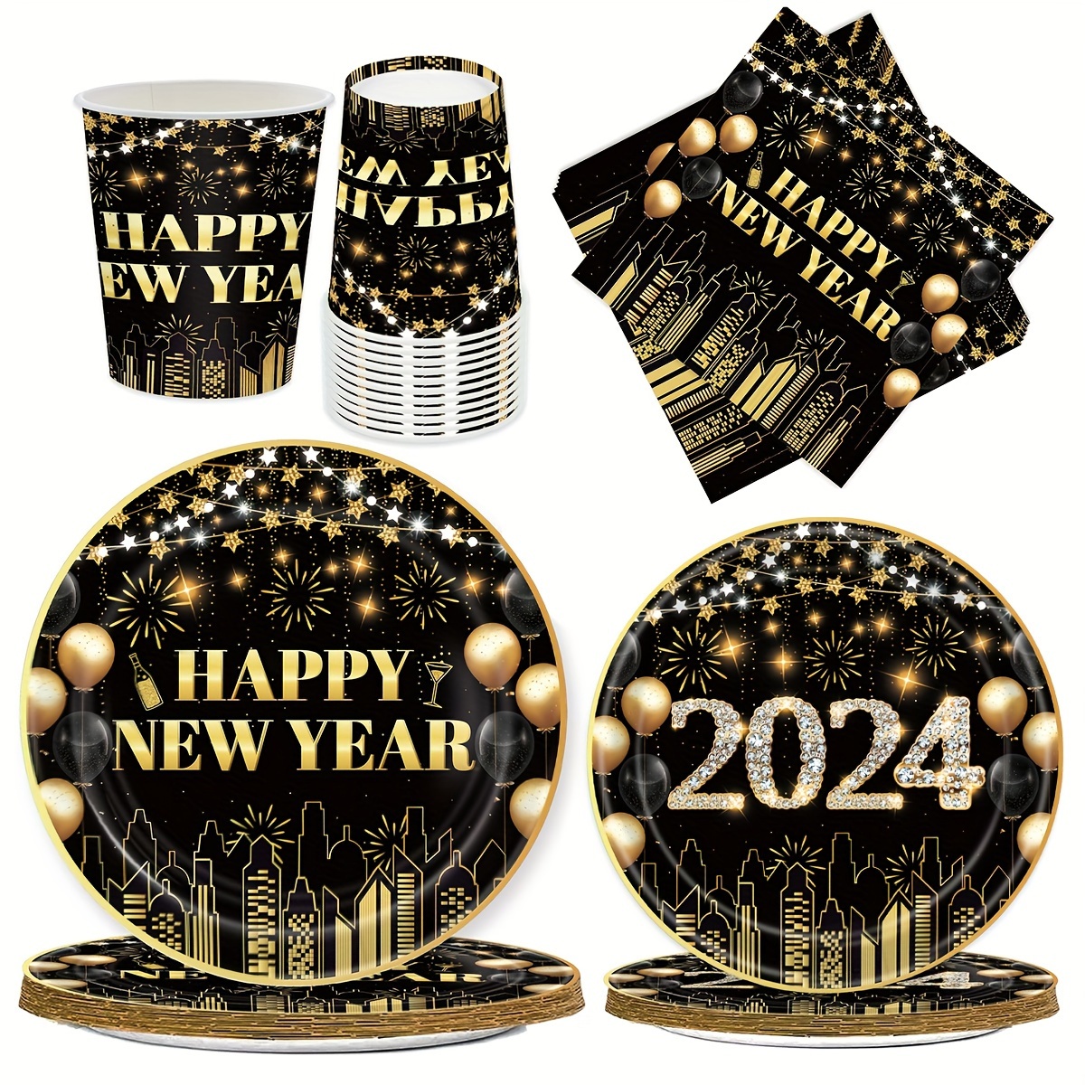 Gobelet carton Happy New Year noir et doré or REF/7712