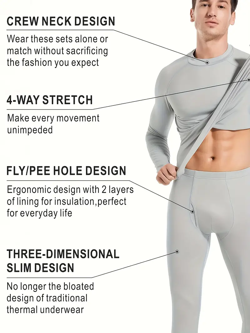 Thermal Underwear Men's High Stretch Breathable Fleece Top - Temu Canada