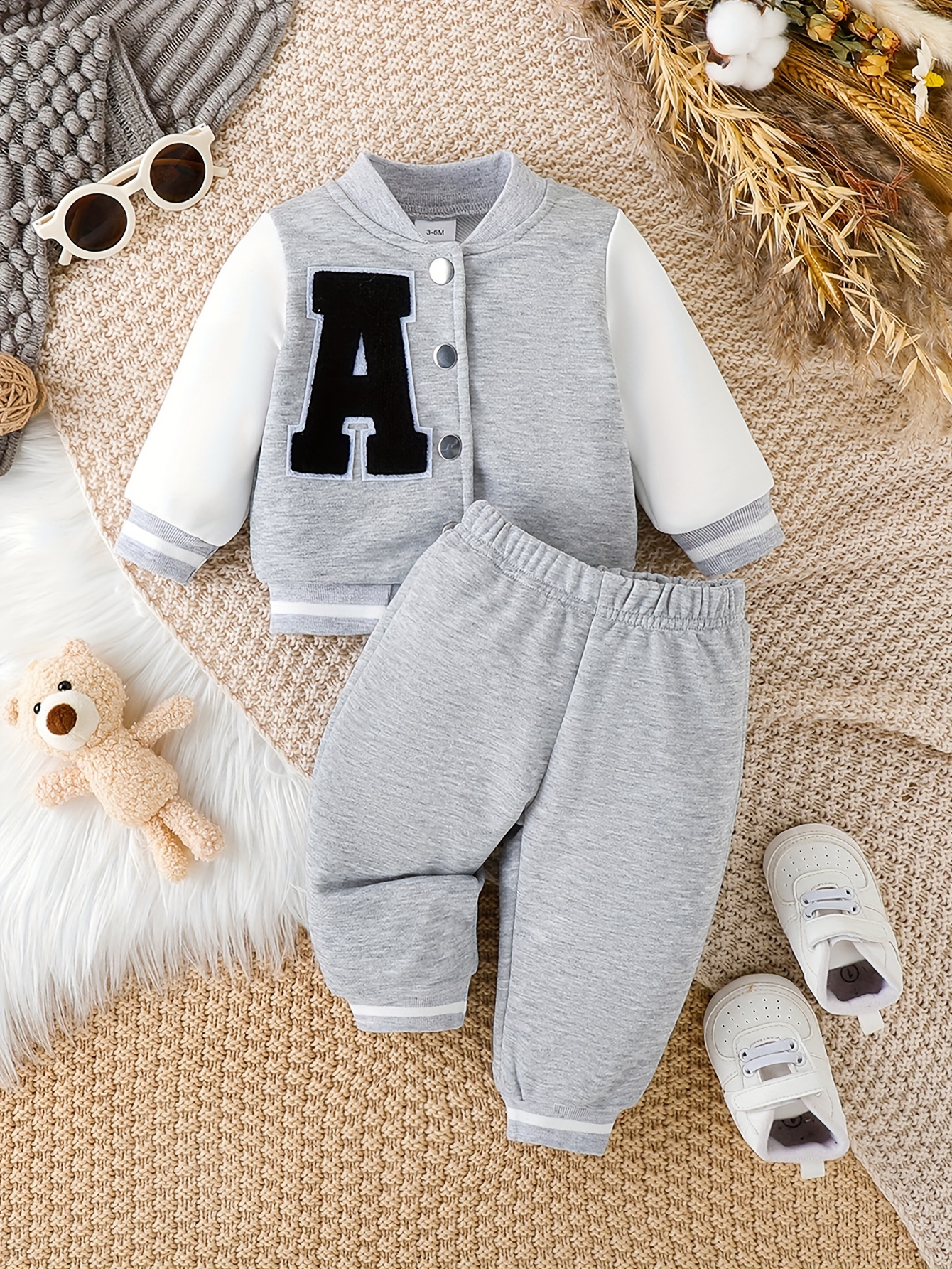 Baby Boys Letter Casual Outfits Trendy Baseball Coat Pants - Temu