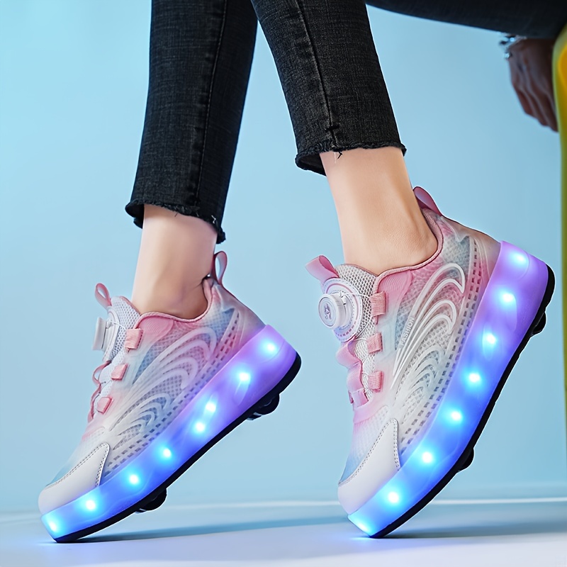 Chaussures à roulettes LED pour enfants - Rose - Skateshoes Basket