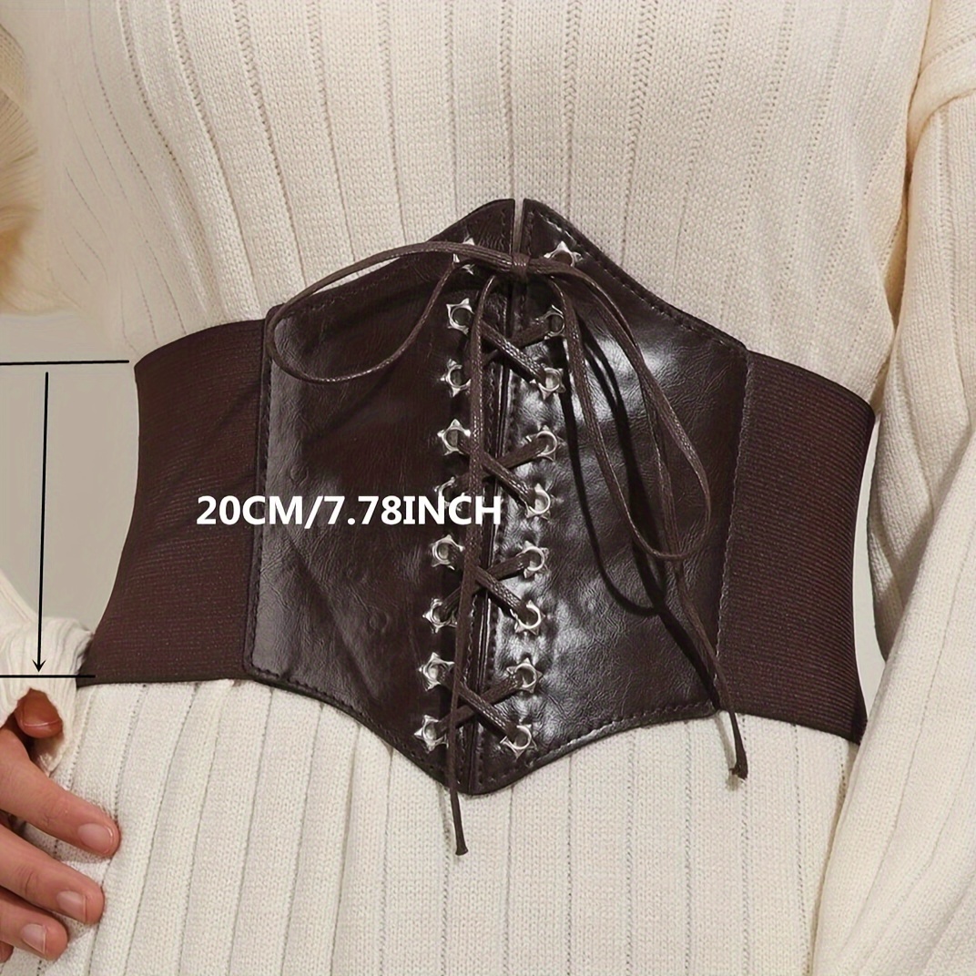 Gothic Waistband Elastic Wide Belt Vintage Women Elegant Corset Dress  Girdle PU Waspie Belts