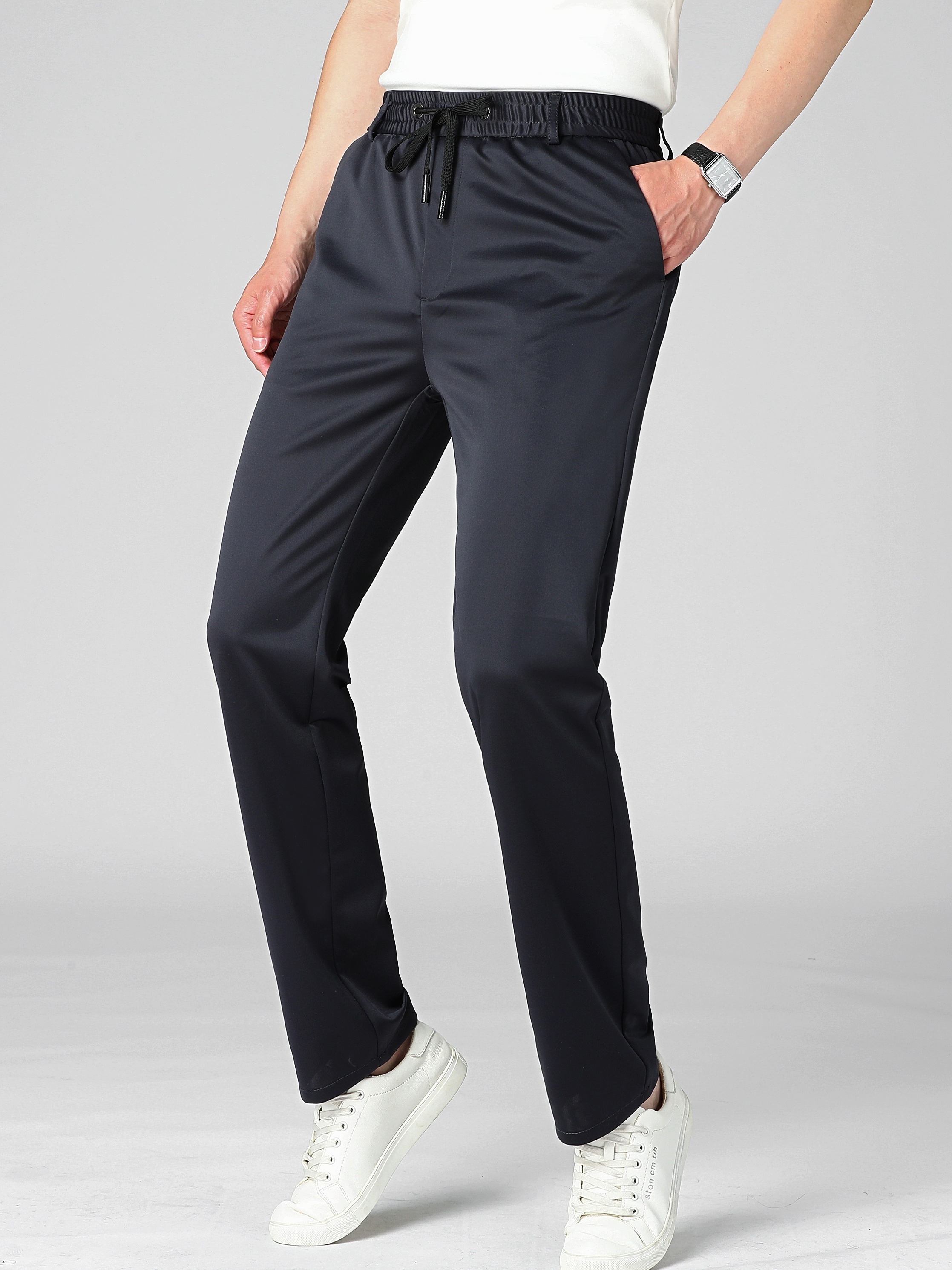 Classic Design Dress Pants Men's Formal Solid Color Slightly