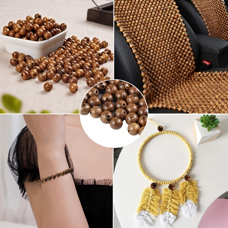 Wooden Bead Diy Jewelry Accessory Round Dark Brown Color - Temu
