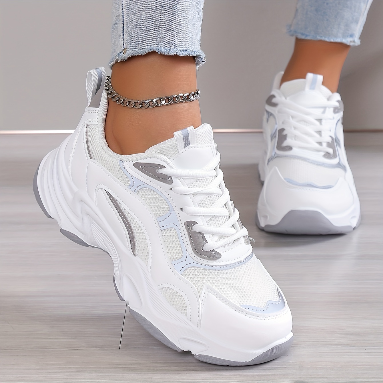 Women's Mesh Chunky Sneakers Breathable Thick Bottom Walking Shoes